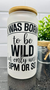 Racoon // Born to be wild 16 ounce Glass Can with Bamboo Lid