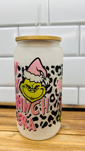 Christmas 'In my Grinch Era' Leopard Frosted Glass Can