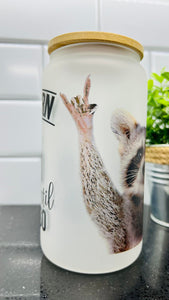 Racoon // Born to be wild 16 ounce Glass Can with Bamboo Lid