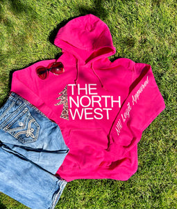 The North West Leopard Half Tree Hoodie in Heliconia Pink