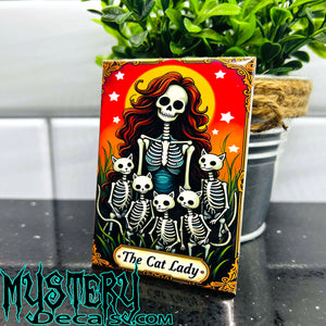 The Cat Lady Fridge Magnet 2.5" x 3.5" Rectangle Skeleton Cats Tarot Card Gift Idea