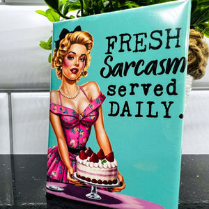 Fresh Sarcasm Served Daily Fridge Magnet 2.5" x 3.5" Rectangle Unhinged Retro Housewife