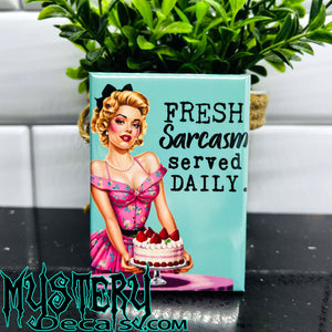 Fresh Sarcasm Served Daily Fridge Magnet 2.5" x 3.5" Rectangle Unhinged Retro Housewife