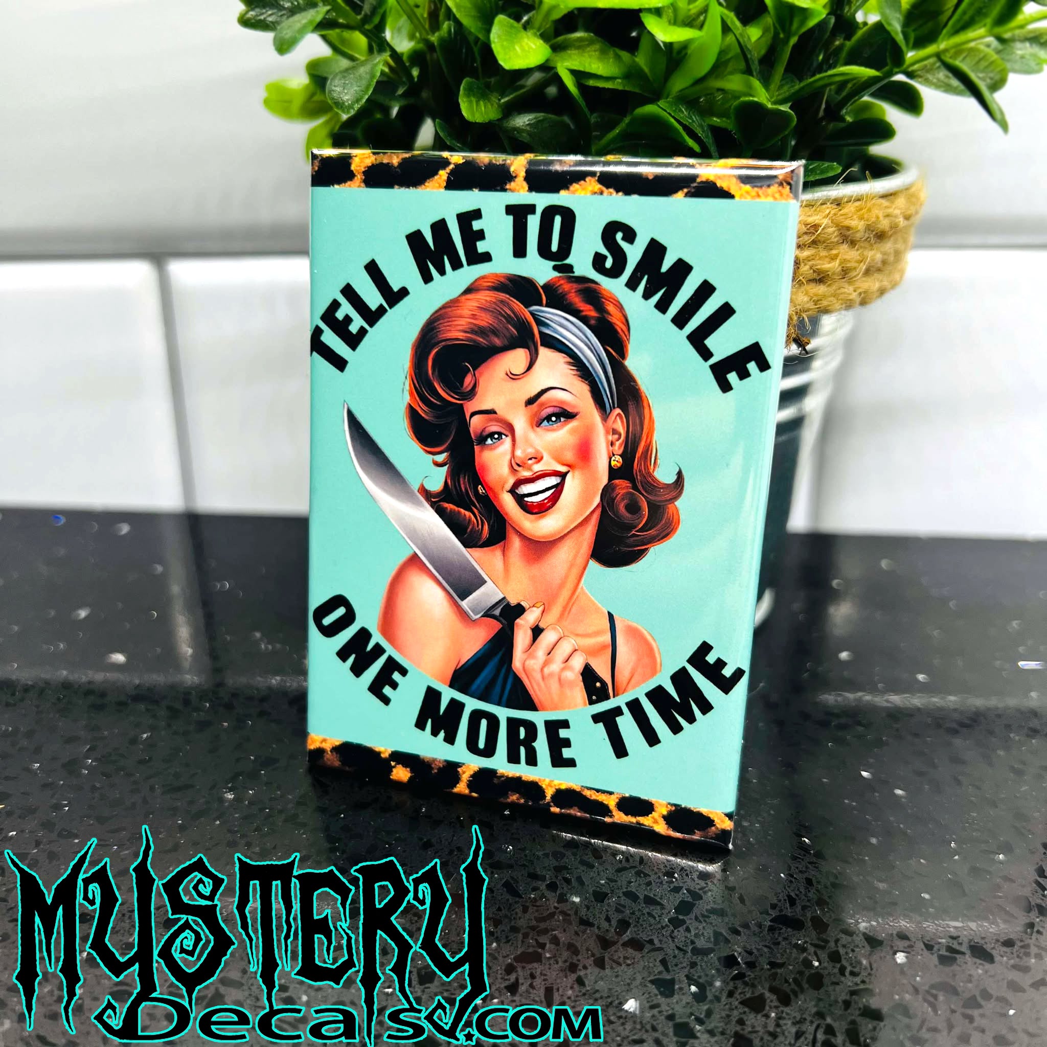 Tell Me to Smile One More Time Fridge Magnet 2.5" x 3.5" Rectangle Unhinged Housewife