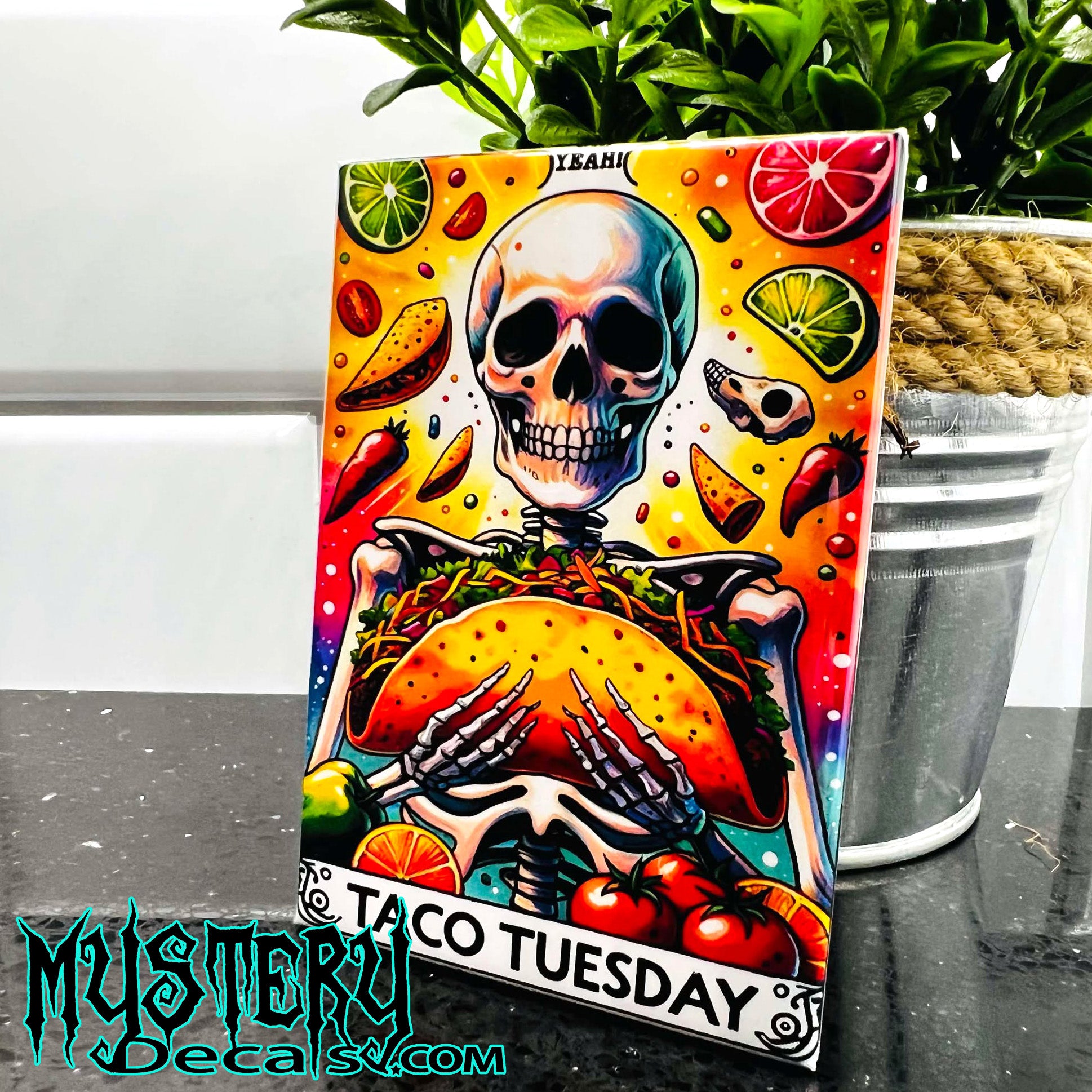 Taco Tuesday Tarot Card Vibes Rectangle Fridge Magnet 2.5" x 3.5" Skeleton Taco Lover