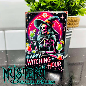 Happy Witching Hour Skeleton Cocktail Rectangle Fridge Magnet 2.5" x 3.5"