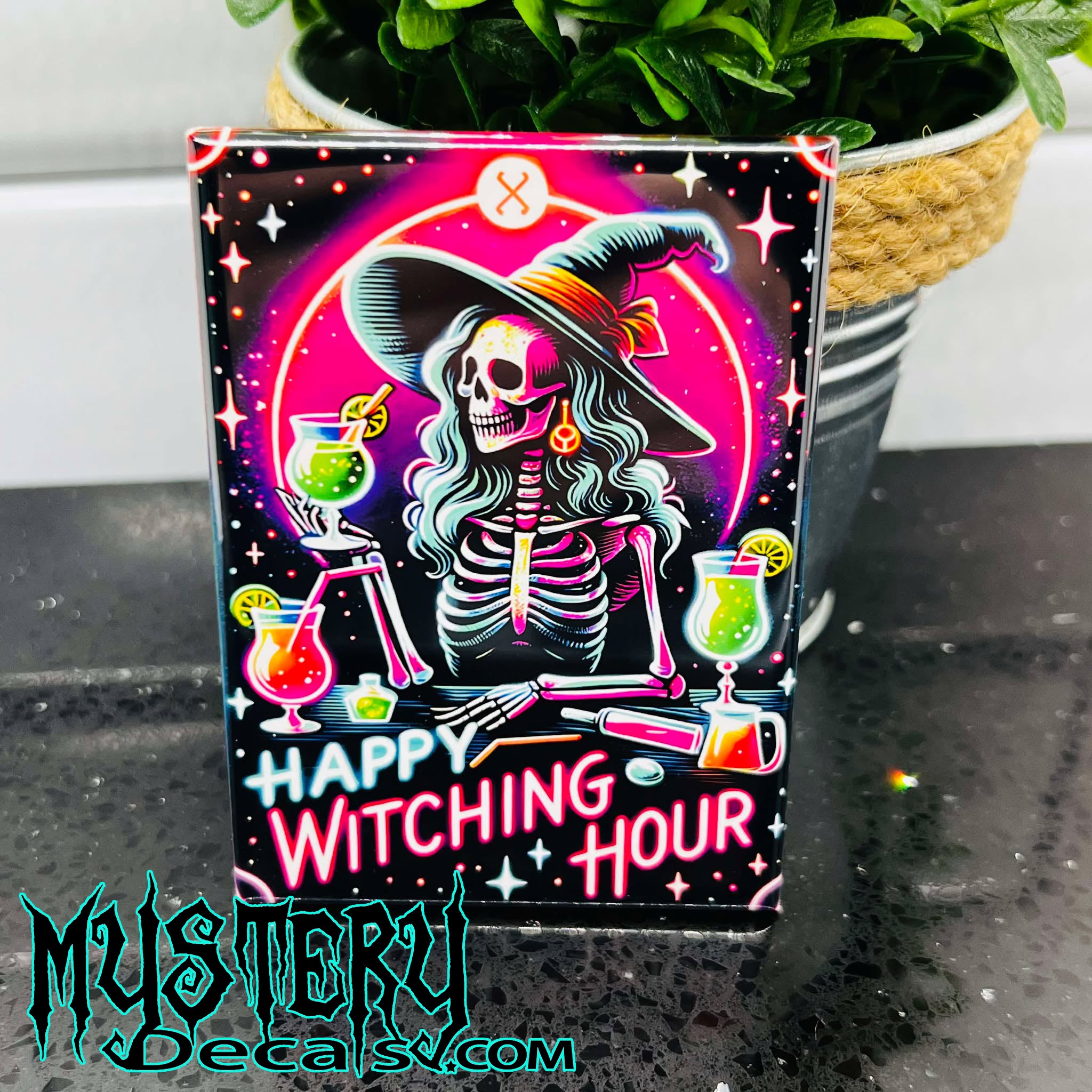 Happy Witching Hour Skeleton Cocktail Rectangle Fridge Magnet 2.5" x 3.5"