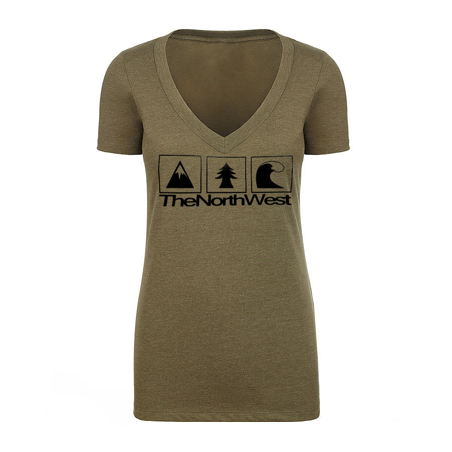 Womens V Neck TheNorthWest Elements Trio Shirt in Military Green
