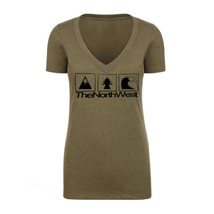 Womens V Neck TheNorthWest Elements Trio Shirt in Military Green